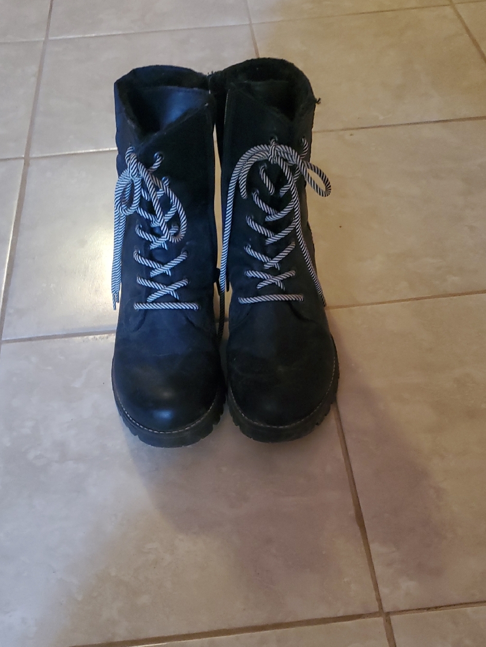 Rieker Black Lace-Up Women's Ankle Boots with Contrast Rope Laces